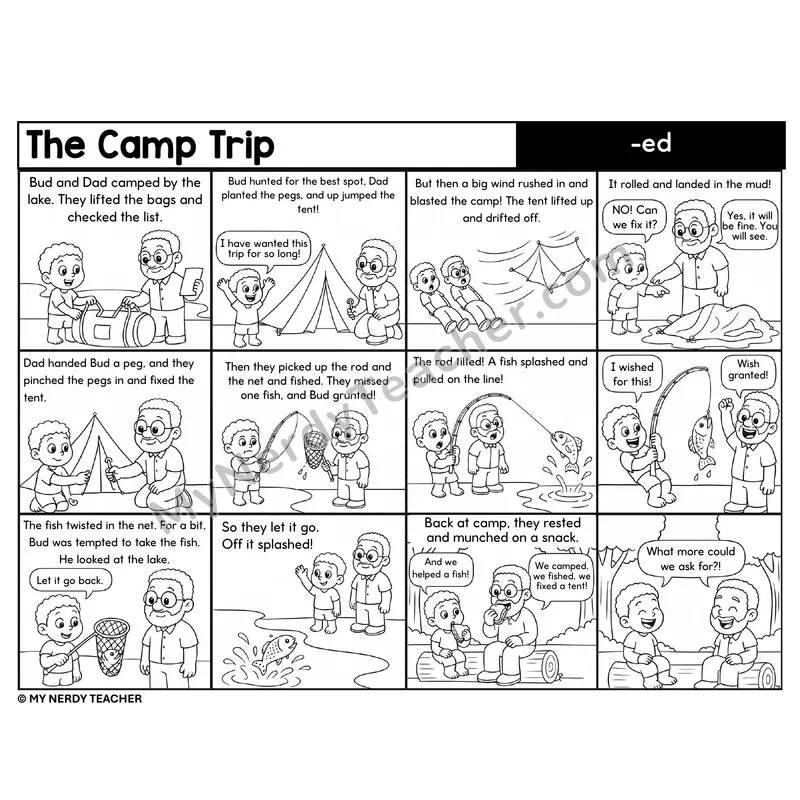 Suffix -ed Decodable Comic — The Camp Trip