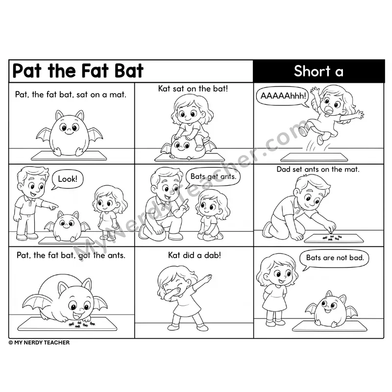 Short a Decodable Comic — Pat the Fat Bat