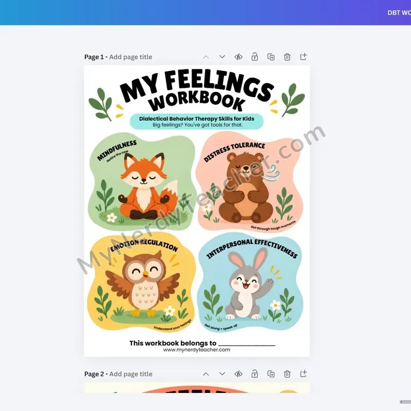 DBT Skills Workbook Editable Canva Template - All 76 Pages